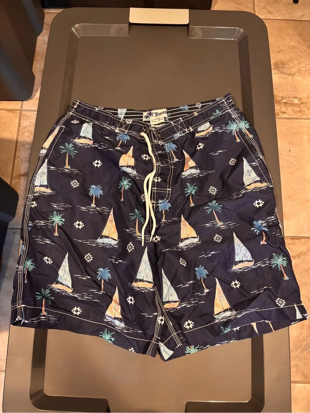 Men's Navy trunks Sailboat Print Swim Trunks